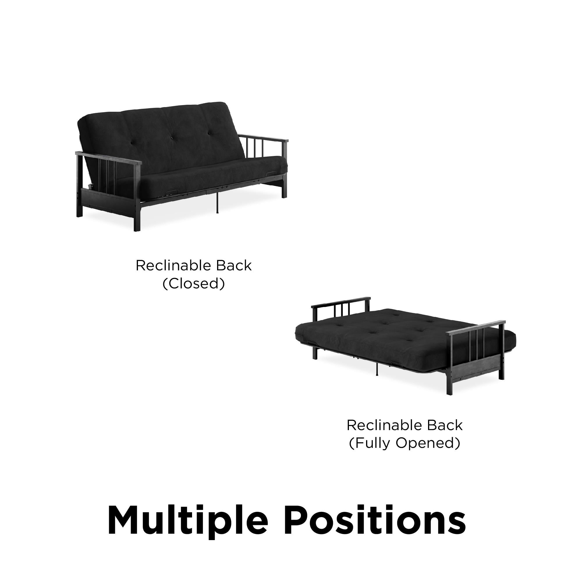 DHP Harlow Full Metal Arm Futon with 6-Inch Thermobonded High Density Polyester Fill Black Microfiber Mattress