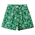 thumbnail image 2 of HOWPAY Swim Trunks Men Summer Hawaiian Print Quick Dry Elastic Waist Drawstring Beach Shorts with Pockets Casual Loose Fit Bathing Suit Dark Green L, 2 of 7