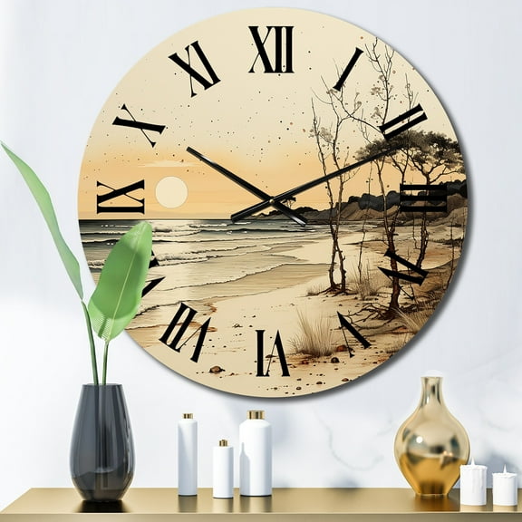 Designart "Vintage Scenery by the Beachside I" Nautical & Beach Oversized Wall Clock