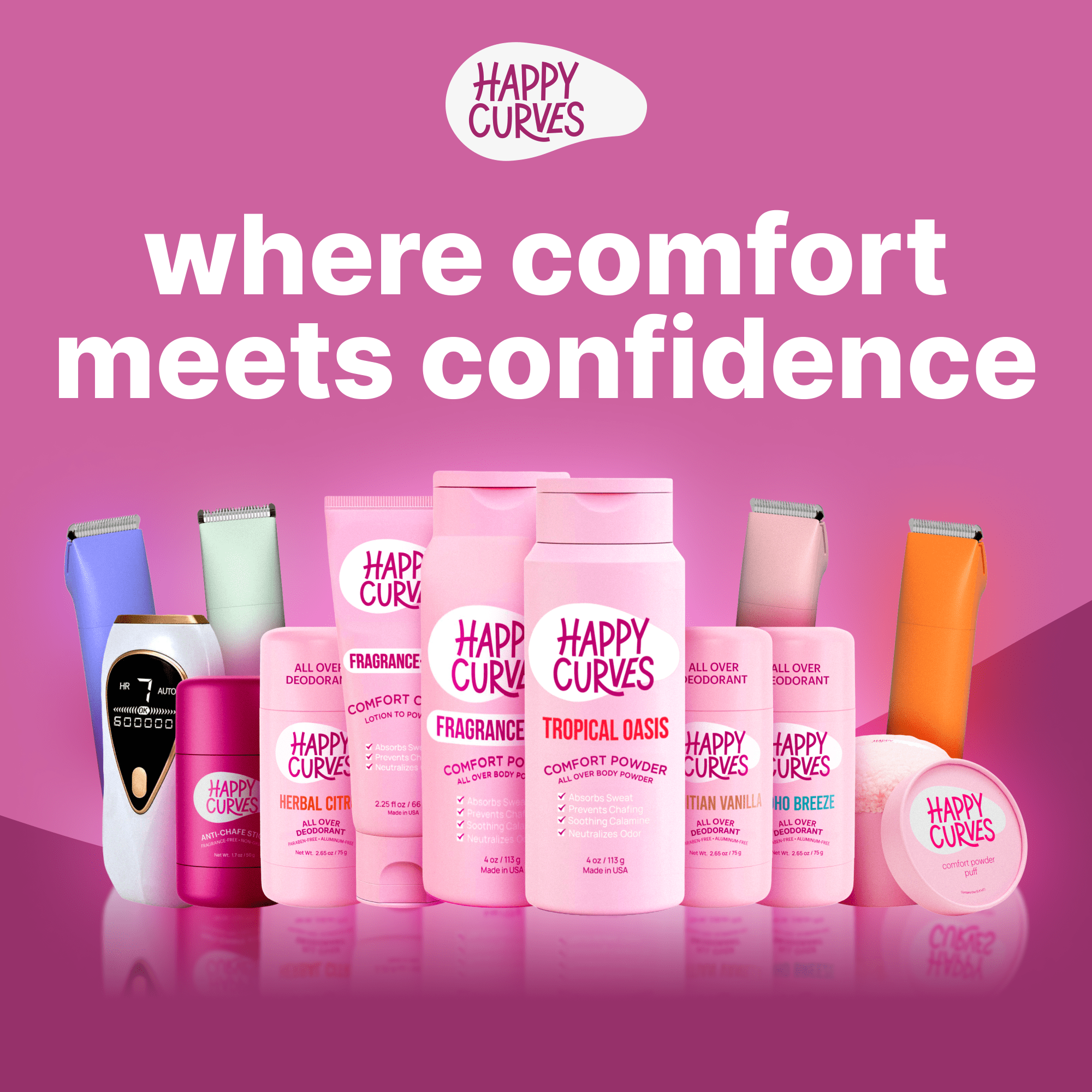 Happy Curves Dusting Body Powder for Women, Talc & Aluminum Free Deodorant, Tahitian Vanilla, 4 oz