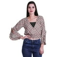 thumbnail image 1 of Moomaya Haut Court Imprimé pour Femmes Style Enveloppant Manches Longues à Volants Blouse d'Été Décontractée, 1 of 5