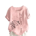 thumbnail image 7 of Homenesgenics Womens Tops under $5 Women Casual and Linen Round-Neck Tops Printed Short Sleeve Button T-shirt Blouse Pink XXL, 7 of 7