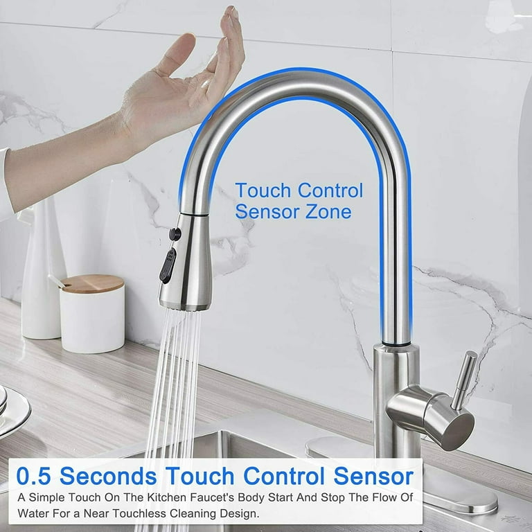 Touch Sensor Brushed Nickel Kitchen Faucet Sink Pull Down Sprayer Swivel  w/Cover