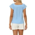 thumbnail image 3 of INSPIRE CHIC Women's Top Summer Square Neck Gingham Cap Sleeve Blouses M Blue, 3 of 6