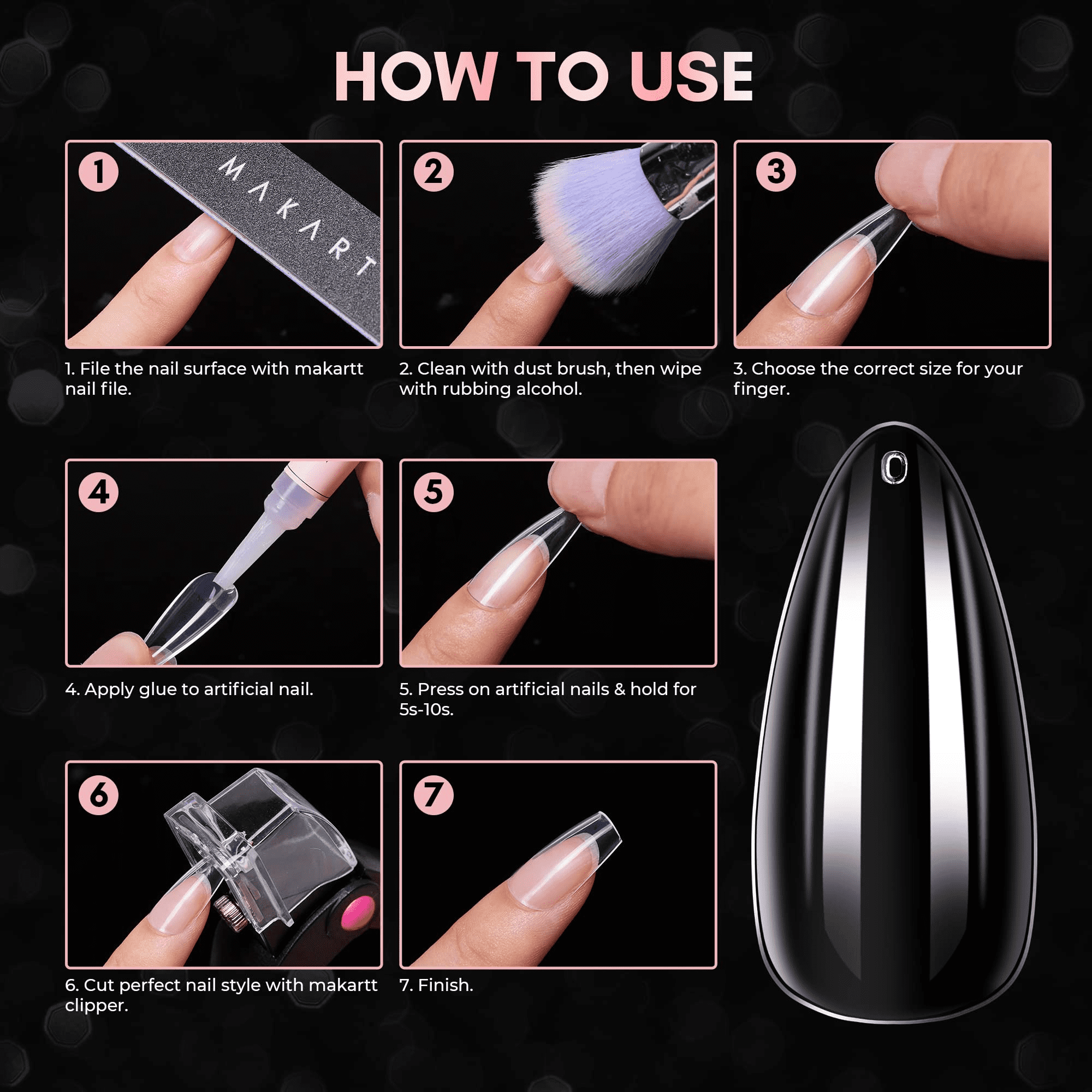 500 Nagelspitzen Stiletto Kurz – Transparent, 10 Größen, Für Gelnägel, Acryl & Französisch-Look