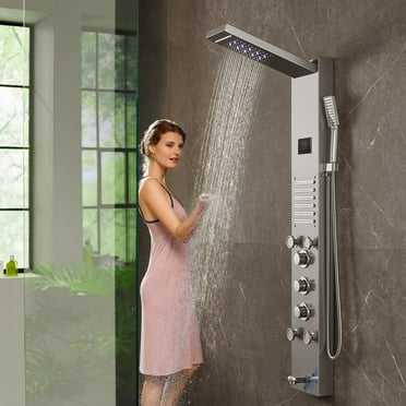 KFFKFF 6 Modes Shower LED Panel Tower System Hydroelectricity Stainless Steel