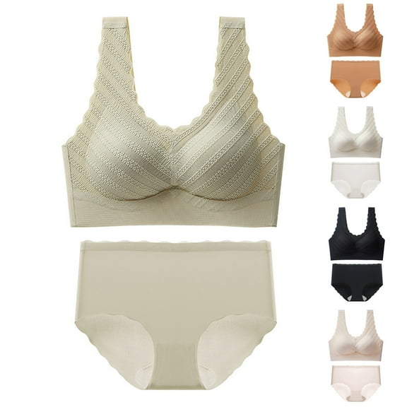 Darzheoy Women's Bra Seamless Large Size Backing Sling Traceless Sexy Gathered Back Underwear Two-piece Underwear Suit Bras for Women L