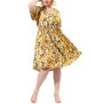 thumbnail image 1 of Women's Plus Size V Neck Floral Print Flare Sleeve Casual Midi Dress Yellow 4X, 1 of 7