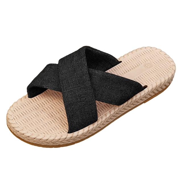 Solid Color Strap Sandals Casual Summer Slides Flat Heel Round Toe Cloth Upper for Spring Summer Fall Daily Casual Wear