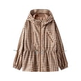 thumbnail image 4 of FDGIU Women Gingham Zip Up Jacket Collared Long Sleeve Drawstring Hem Casual Plaid Outerwear, Fall Lightweight Checkered Bomber Style Coat, 4 of 6
