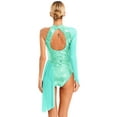 thumbnail image 2 of Doomiva Women Sequins Figure Ice Skating Dress One Shoulder Leotard Lyrical Dance Performance Mint Green XL, 2 of 7