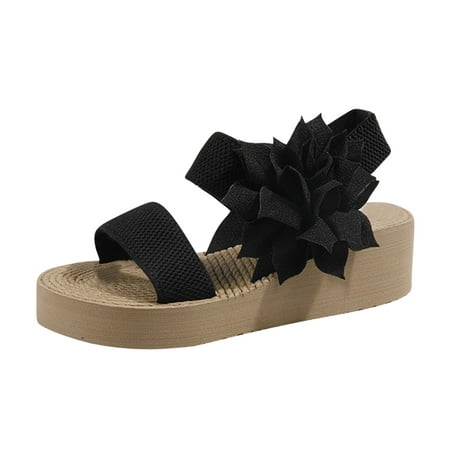 

Holiday Savings Deals! Kukoosong Womens Wedge Sandals Womens Casual Slippers One Line Buckle Mules Flower Open Toe Thick Sole Sandals Women Black 41