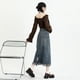 thumbnail image 5 of Falda vaquera de estilo coreano Renyu larga de cintura alta negra y azul corte en A, 5 of 5