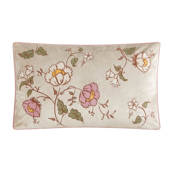 The Pioneer Woman Velvet Embroidered Floral Beige Decorative Pillow, 14" x 24"