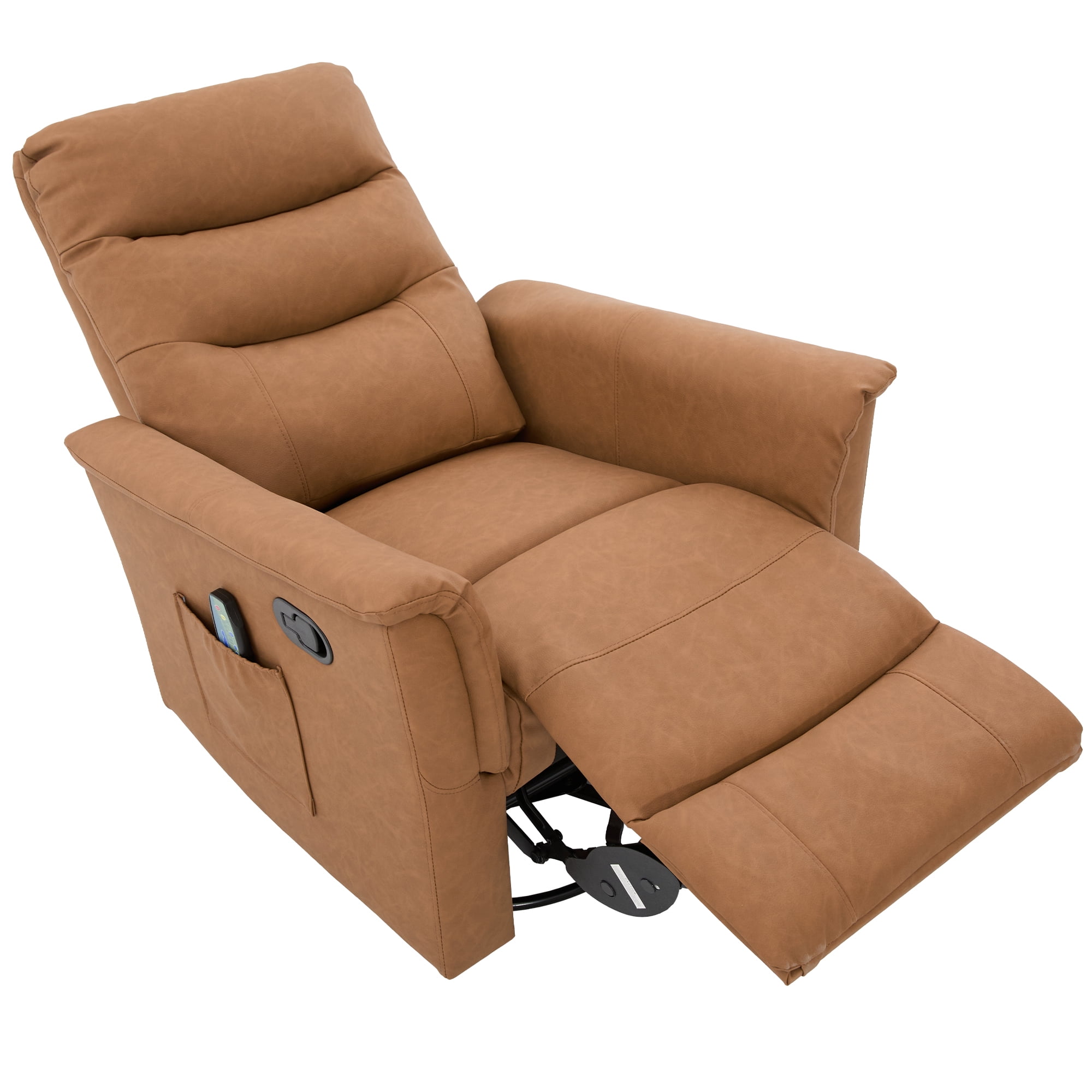Euroco Manual Recliner Chair, 270° Swivel Rocker Chair with 8-Point Massage Function and Adjustable Backrest,Nursery Rocking Recliner for Living Room, Bedroom and Nursery, Brown