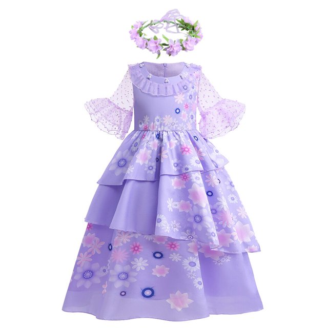Cartoon Encanto Disney Princess Girl Dress Isabela Mirabel Charm Costume Cosplay Dolores Pepa Birthday Party Children Dresses5-6T(Tag 130) Gao Jinjia LED