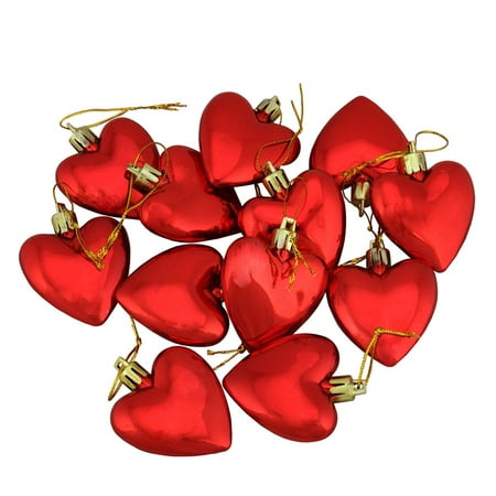 - 12ct Valentines Day Red Shatterproof Heart Christmas Ornaments 2
