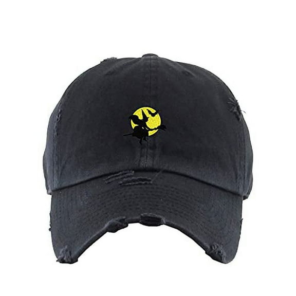 Halloween Witch Vintage Baseball Cap Embroidered Cotton Adjustable Distressed Dad Hat Brush Black
