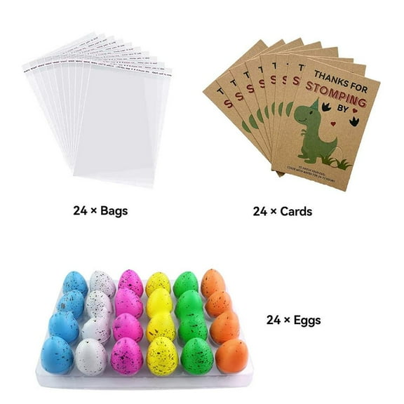 Dinosaur Party Favors Funny Mini Dinosaur Toys, Dinosaur Birthday Party Supplies, 24 Pack Dino Eggs and 24 Hatching Card Bulk Gifts Novelty Birthday Party Decorations for Kids Boys Girls Toddler