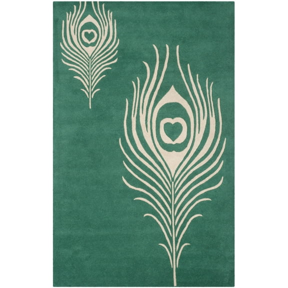 SAFAVIEH Soho Jarvis Peacock Feather Wool Area Rug, Teal/Ivory, 5' x 8'