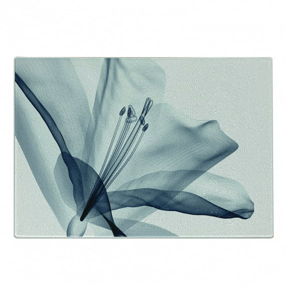 Flower Cutting Board, Close Look to Flora Arrangement X-ray Effect Nature Image Art Print, Decorative Tempered Glass Cutting and Serving Board, Small Size, Teal White, by Ambesonne