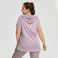 thumbnail image 3 of Jalioing Women's Short Sleeve Athletic Hoodies Plus Size Quick Dry Hooded Gym Workout Shirt Breathable Yoga Tops, 3 of 7