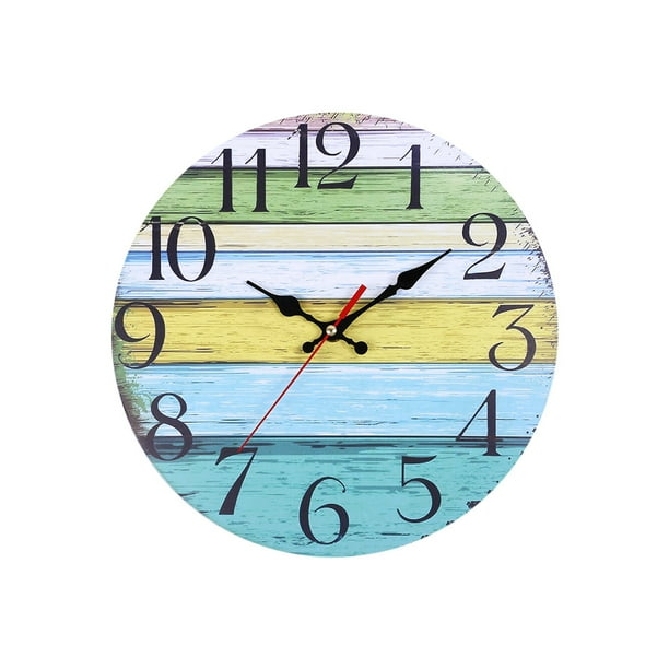 Reloj De Pared De Madera Silencioso Reloj De Estilo Retro Decoración Estilo De Casa De Campo Reloj Redondo Fácil De Leer Reloj De Pared De Estilo Rural Reloj De Pared De Playa Colgante Para Dormitorio Sweethay HA025250-02