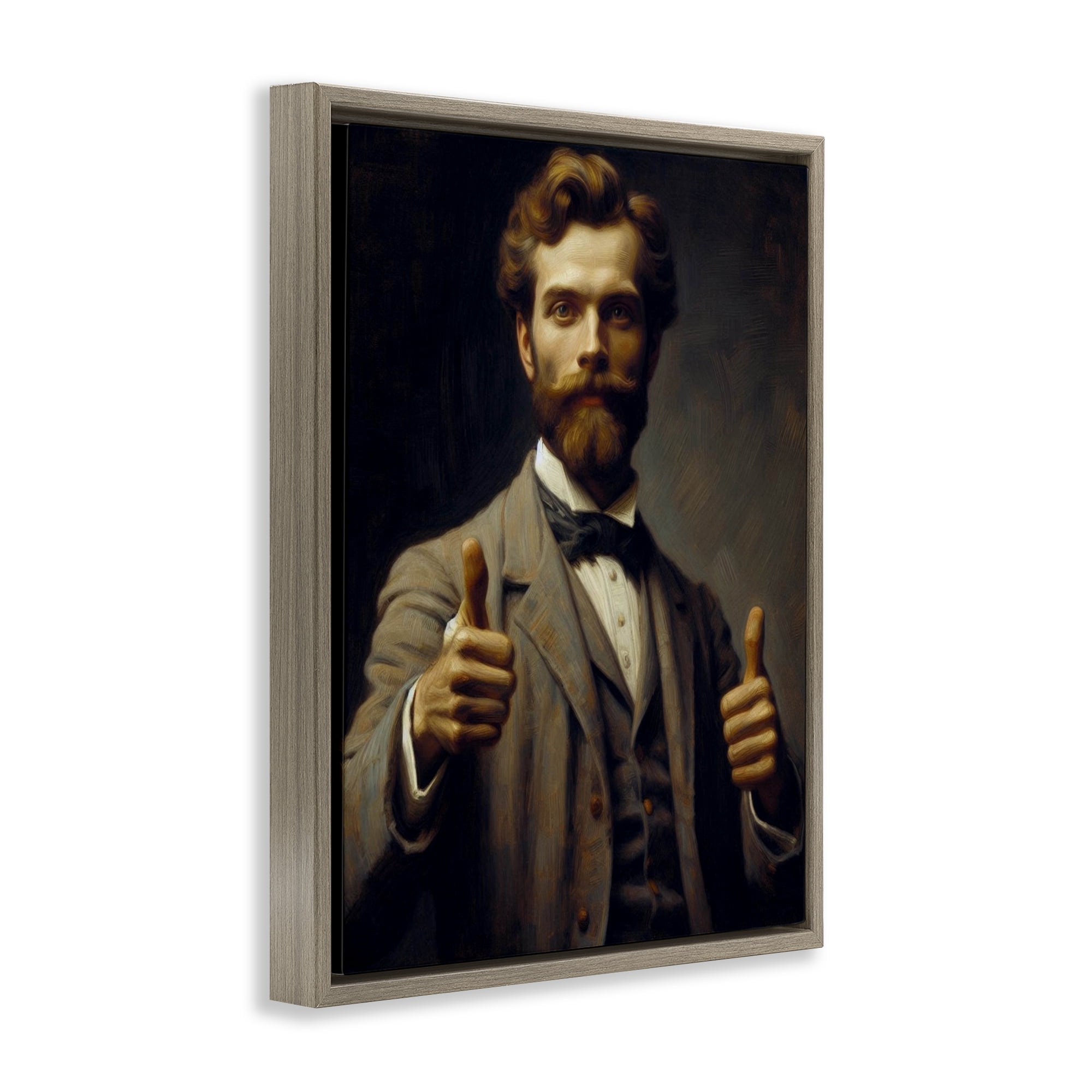 Funny Thumbs Up Gentleman Brown Framed Floater Canvas Wall Art, design by Lettered and Lined
