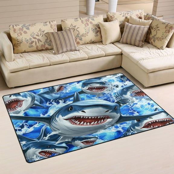 Shark Pattern Soft Polyester Area Rug 31''x20'', Non Slip, Memory Foam, Water Absorbent