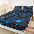 thumbnail image 4 of Erosebridal Teens Neon Lights Grid Plaid Full Size Sheets 4-Piece,Boys Girls Abstract M Letter Monogrammed Bed Sheets, 4 of 5