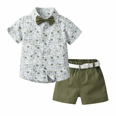 

Utoimkio Clearance Toddler Boys Shorts Sets Hawaiian Outfit Baby Boy Summer Gentleman Short Sleeve Shirt Top+Shorts with Belt