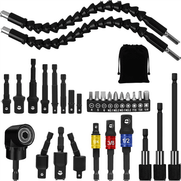 31 Pcs Drill Bit Extension Set, 105° Right Angle Attachment