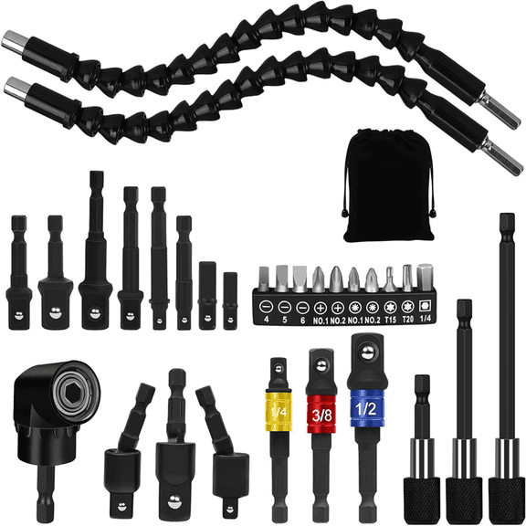 31 Pcs Drill Bit Extension Set, 105° Right Angle Attachment