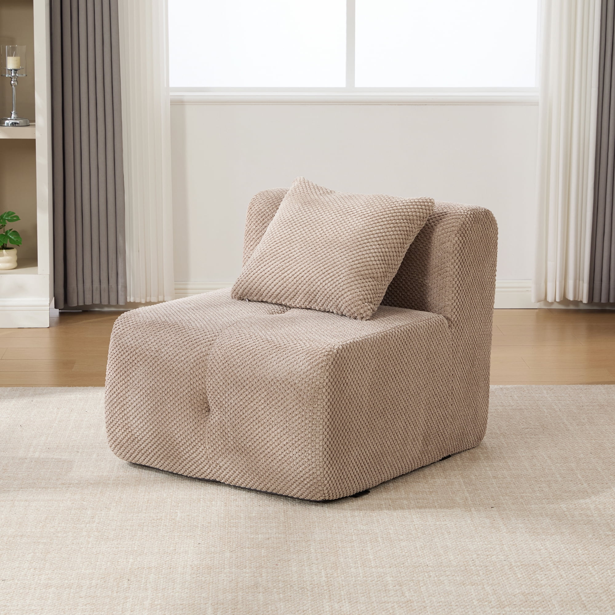 Noble House Kingston 31" Modular Cloud Accent Chair with Ottoman, Modern Fuzzy Sofa Soft Lounger with Footstool, Taupe