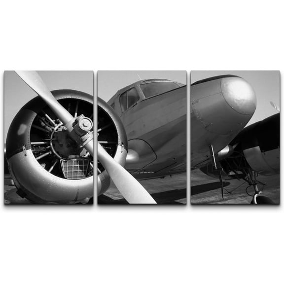 wall26 Canvas Print Wall Art Set Black & White Vintage Airplane Close Up Transportation Skylines Photography Modern Art Contemporary Dramatic for Living Room, Bedroom, Office - 16"x24"x