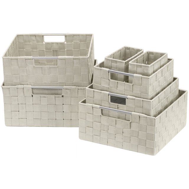 Sorbus Cesta de Almacenamiento Apilable de Tela Tejida Beige, Asas de Transporte Incorporadas, Juego de 7