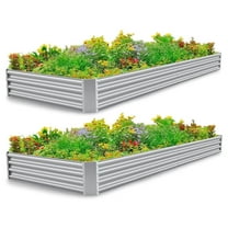 Asotewt Raised Garden Bed 7ft Square Large Rot-Resistant Galvanized Metal Planter Box,84"D x 36"W x11"H,2pack,Silver