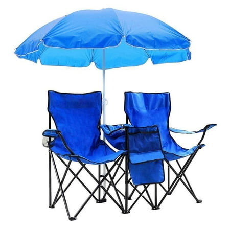 Lounge Chair Outdoor Anti-UV Umbrella Fishing Camping Chair Outdoor 2-Seat Folding Stool Beach Leisure Lounge