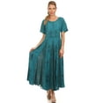thumbnail image 5 of Sakkas Hailey Cap Sleeve Caftan Long Embroidered Stonewashed Dress - Turquoise - L/XL, 5 of 5