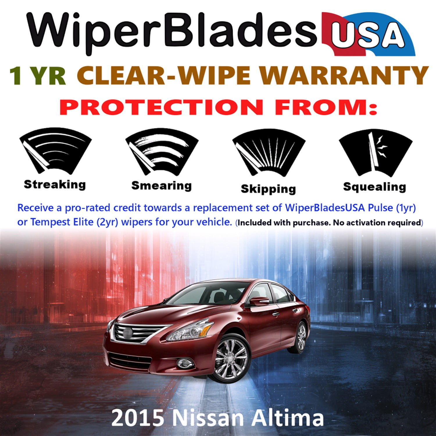 2015 Nissan Altima Beam Wiper Blades Wipers w/1yr Warranty (Set of 2) (WiperBladesUSA)