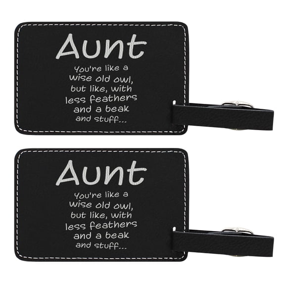 ThisWear Gifts for Aunt Like Wise Old Owl Less Feathers Beak and Stuff 2-pack Laser Engraved Leatherette Luggage Tags Black