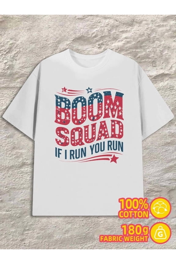 Boom Squad T-Shirt for men 180G Cotton white Classic Unisex Shirt Crewneck tshirts Unique Design Unisex Shirt Crewneck tshirts Trendy Unisex Shirt Printed tshi