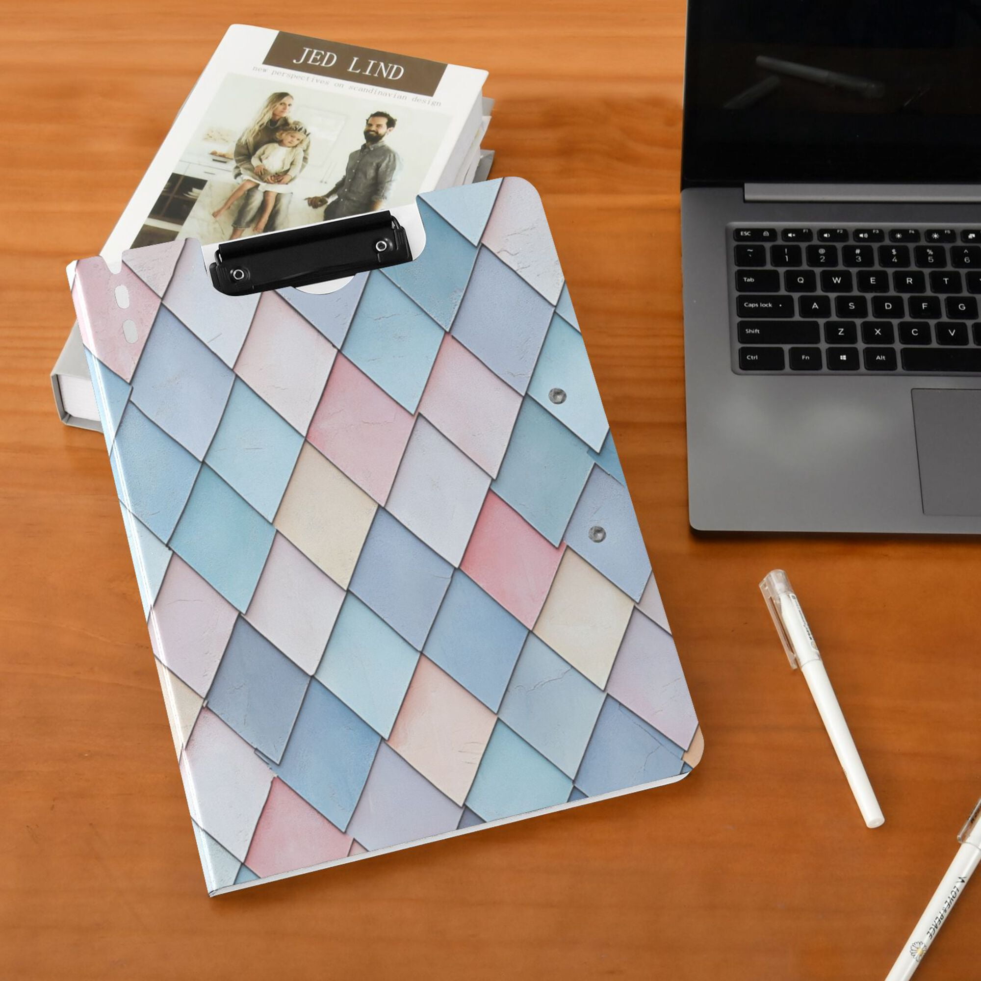 FORMRS A4 Clipboard Folder with Pen Holder Horizontal Foldable School Office Binder, Beige Art Pattern