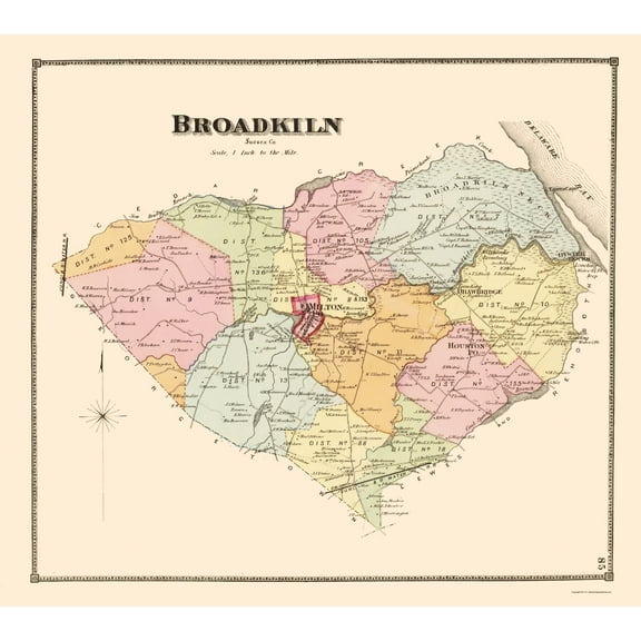 Historic City Map - Broadkiln Delaware - Beers 1868 - Vintage Wall Art