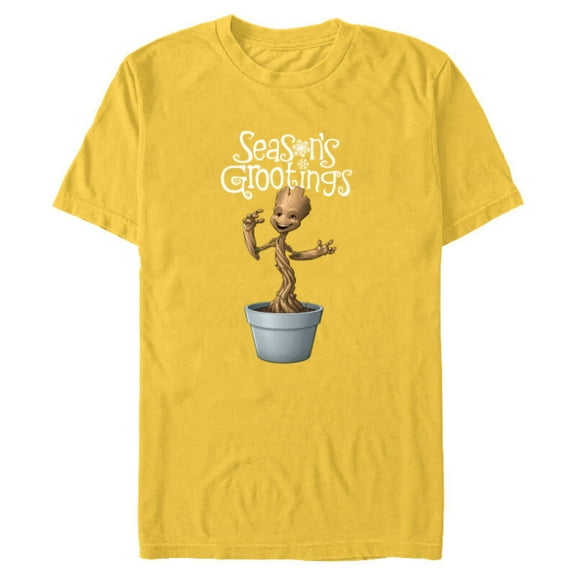 Marvel Groot Season's Grootings Holiday - Short Sleeve Blended T-Shirt for Adults -Customized-Yellow