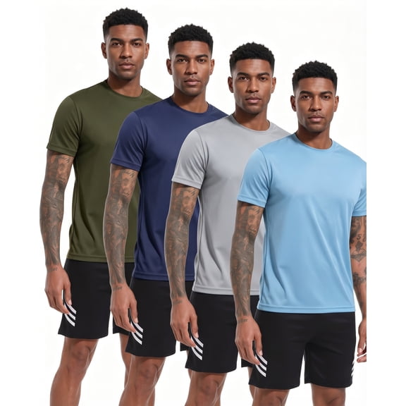 TELALEO 4 Pack Men's Active Quick Dry Crew Neck T Shirts Running Gym Athletic Short Sleeve Tee Tops,L
