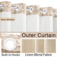 thumbnail image 3 of No Hook Shower Curtain with Snap in Liner Beige Floral Cotton Linen Cottagecore Shower Curtain for Bathroom 72" W x 75" L, 3 of 14