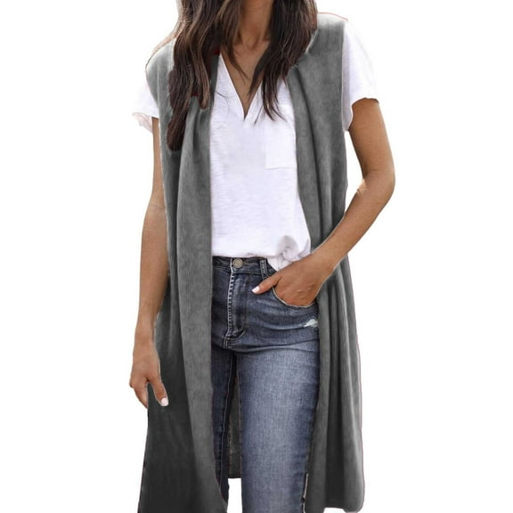 Elegant Women's Longline Sleeveless Open Front Tunic Vest Cardigan for Fall Winter Fashion Outerwear Women Casual Dress Sweater Long Sleeve Hoodie Womens Long Hooded Sweatshirt
