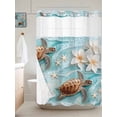 thumbnail image 2 of Coastal Sea Turtle No Hook Shower Curtain and Liner Set Beach Ocean White Floral Starfish Shower Curtains with Snap-in Liner & See Through Top Window Hotel Style for Bathroom Decor 72x84 Inch, 2 of 8
