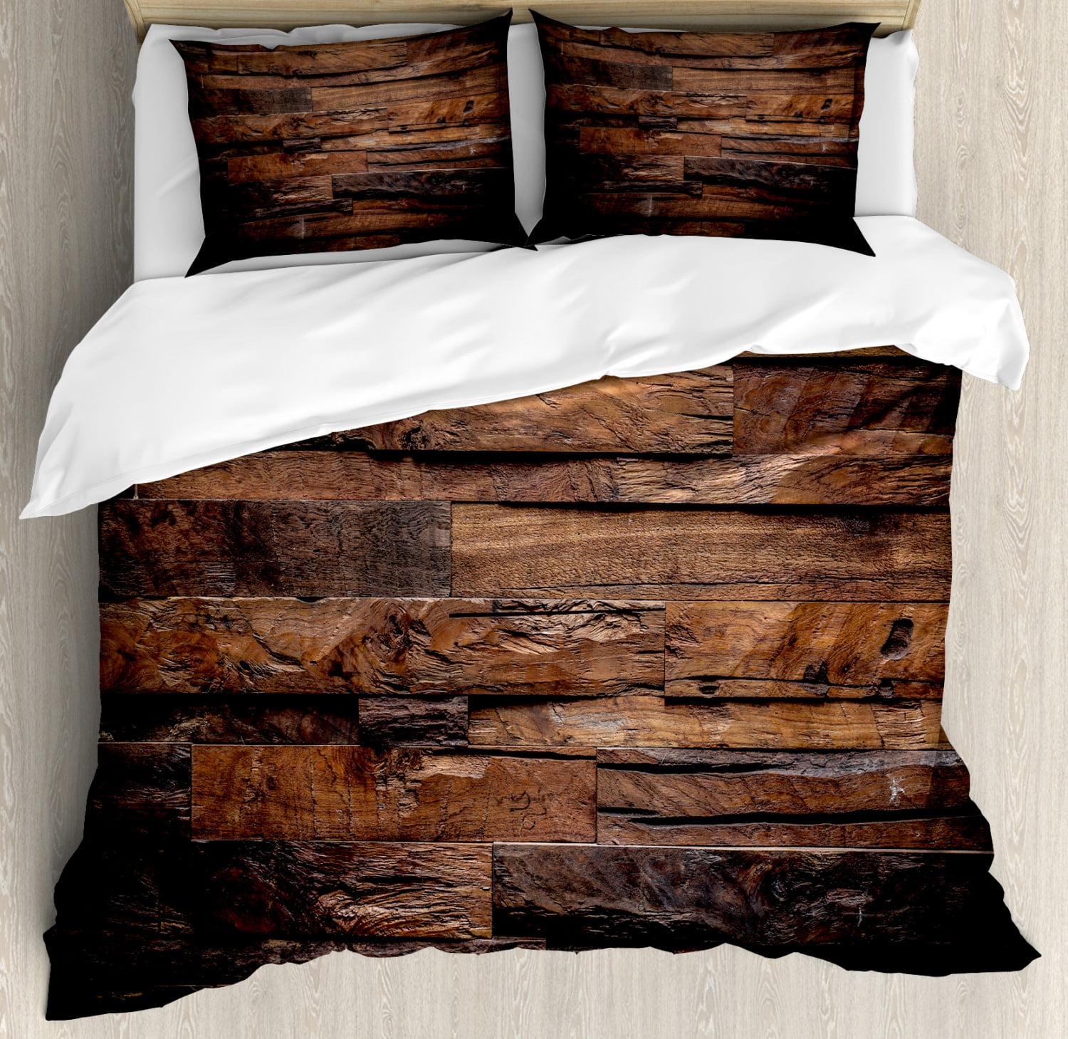 Chocolate Duvet Cover Set Rough Dark Timber Texture Image Rustic